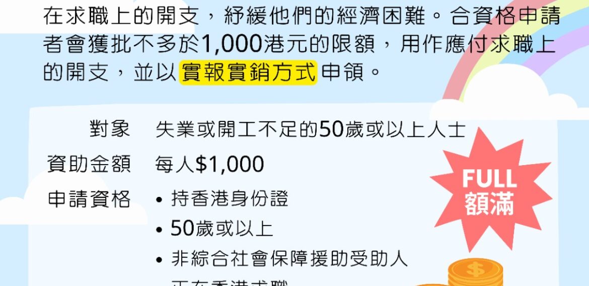 「臨時求職經濟援助」資助名額已滿，現已截止申請